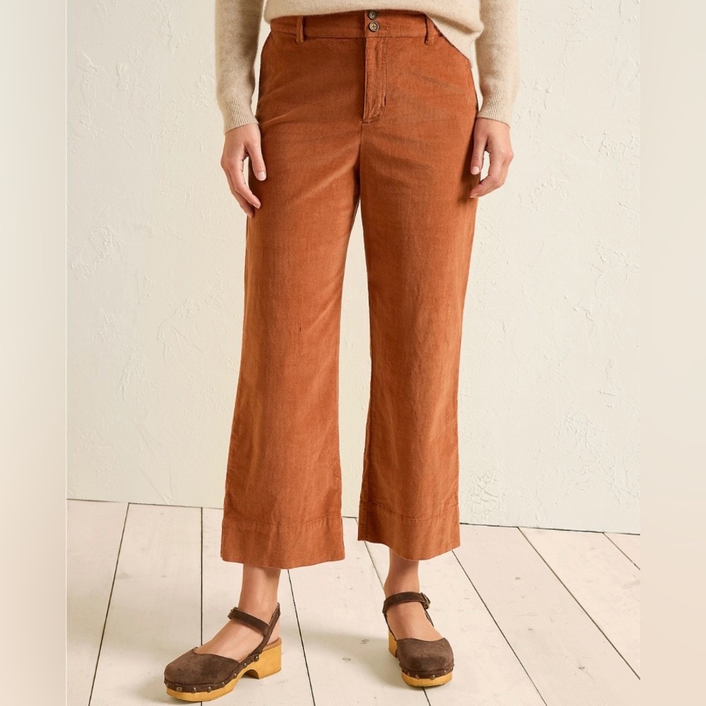 Garnet Hill Marie Corduroy Cropped Trouser Pant Organic Cotton Boho Wide Leg